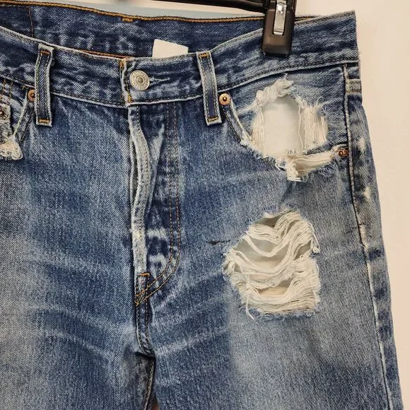 Vintage Levis 501-0115 Denim Jeans 30x24 Blue Altered Destoyed Punk Grunge 80s